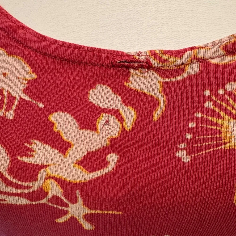 Free People Red Floral Print Scoop Neck Tank Top Vintage Style | Size M
